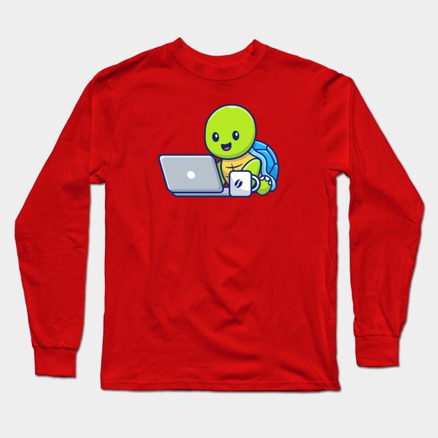 Cute turtle operating laptop cartoon Long Sleeve T-Shirt by Catalyst Labs